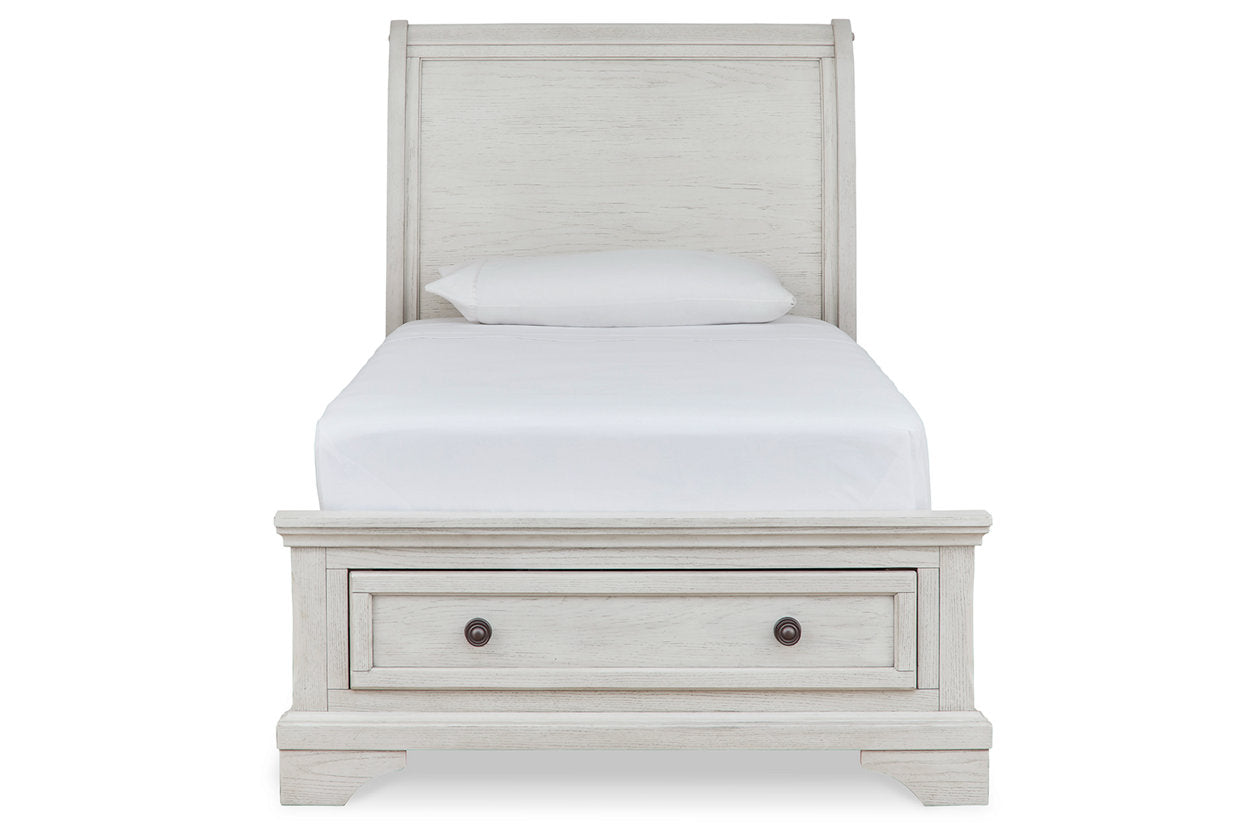 Robbinsdale Antique White Twin Sleigh Storage Bed - SET | B742-183 | B742-52S | B742-53 - Bien Home Furniture &amp; Electronics