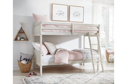 Robbinsdale Antique White Twin/Twin Bunk Bed with Ladder - B742-59 - Bien Home Furniture &amp; Electronics