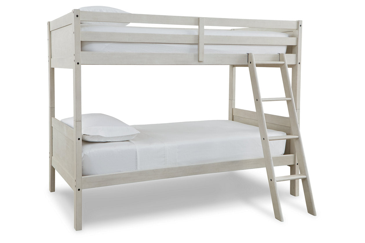 Robbinsdale Antique White Twin/Twin Bunk Bed with Ladder - B742-59 - Bien Home Furniture &amp; Electronics