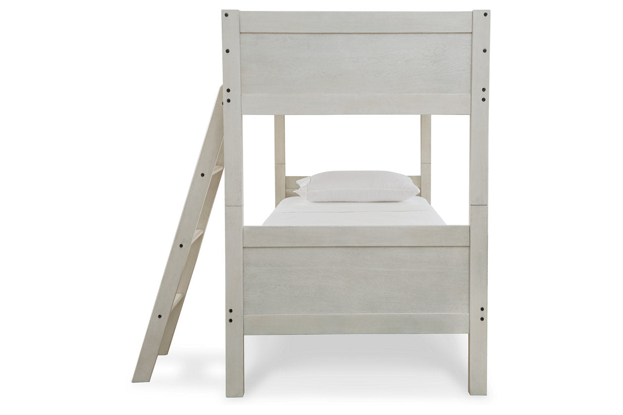 Robbinsdale Antique White Twin/Twin Bunk Bed with Ladder - B742-59 - Bien Home Furniture &amp; Electronics