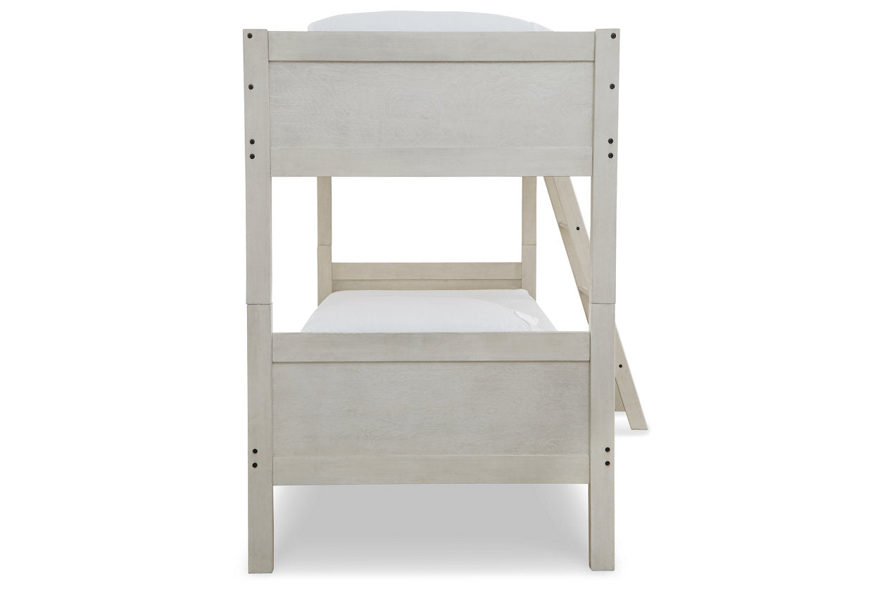 Robbinsdale Antique White Twin/Twin Bunk Bed with Ladder - B742-59 - Bien Home Furniture &amp; Electronics