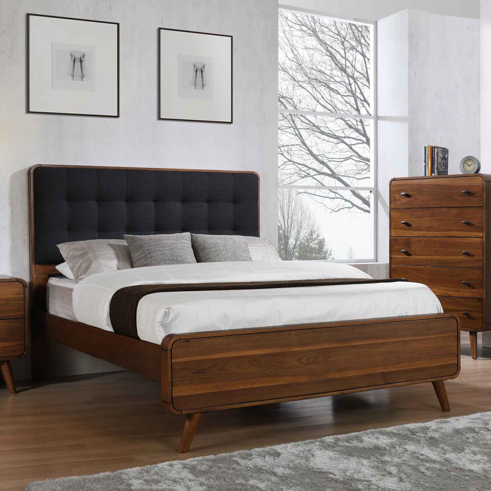 Robyn California King Bed with Upholstered Headboard Dark Walnut - 205131KW - Bien Home Furniture &amp; Electronics