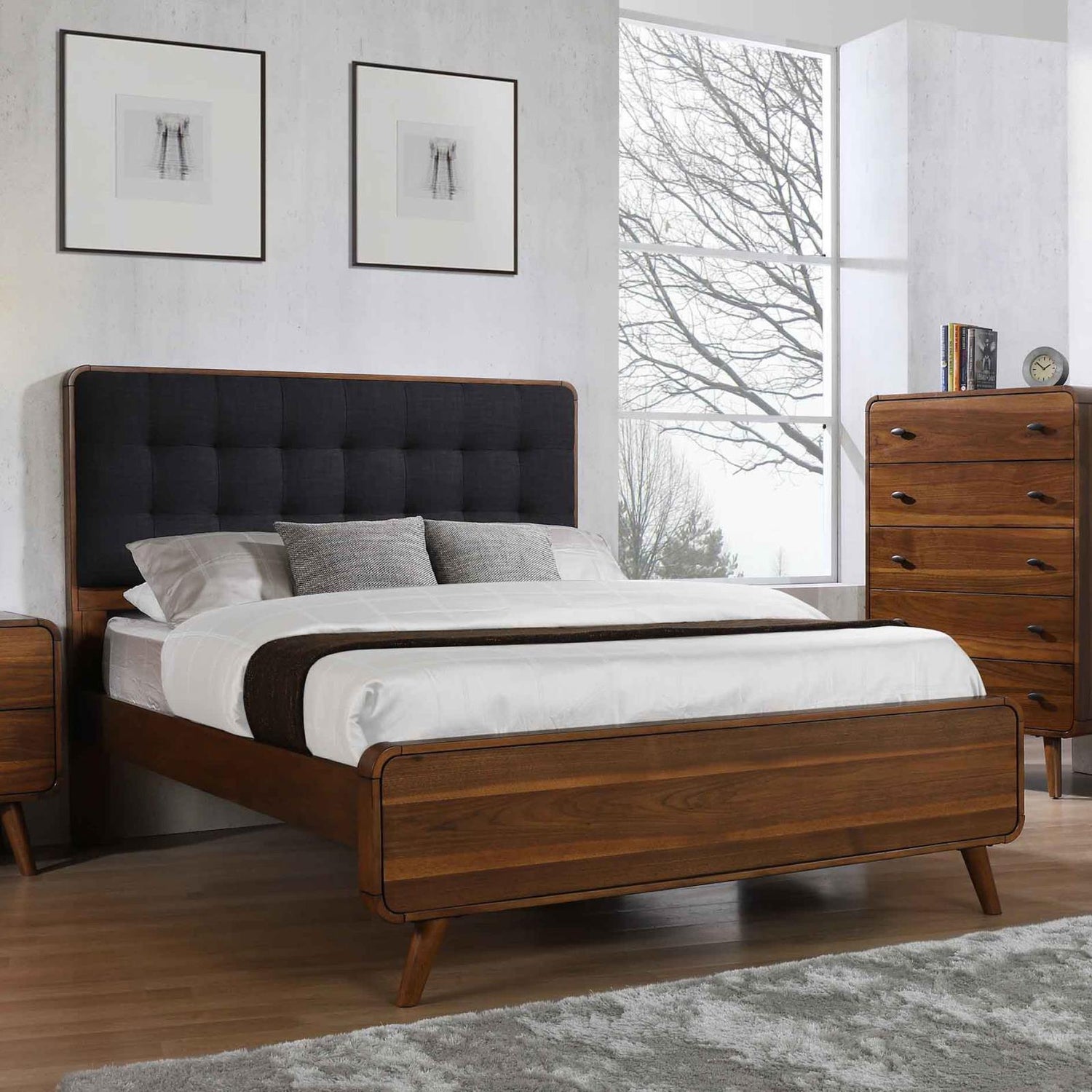 Robyn Eastern King Bed with Upholstered Headboard Dark Walnut - 205131KE - Bien Home Furniture &amp; Electronics