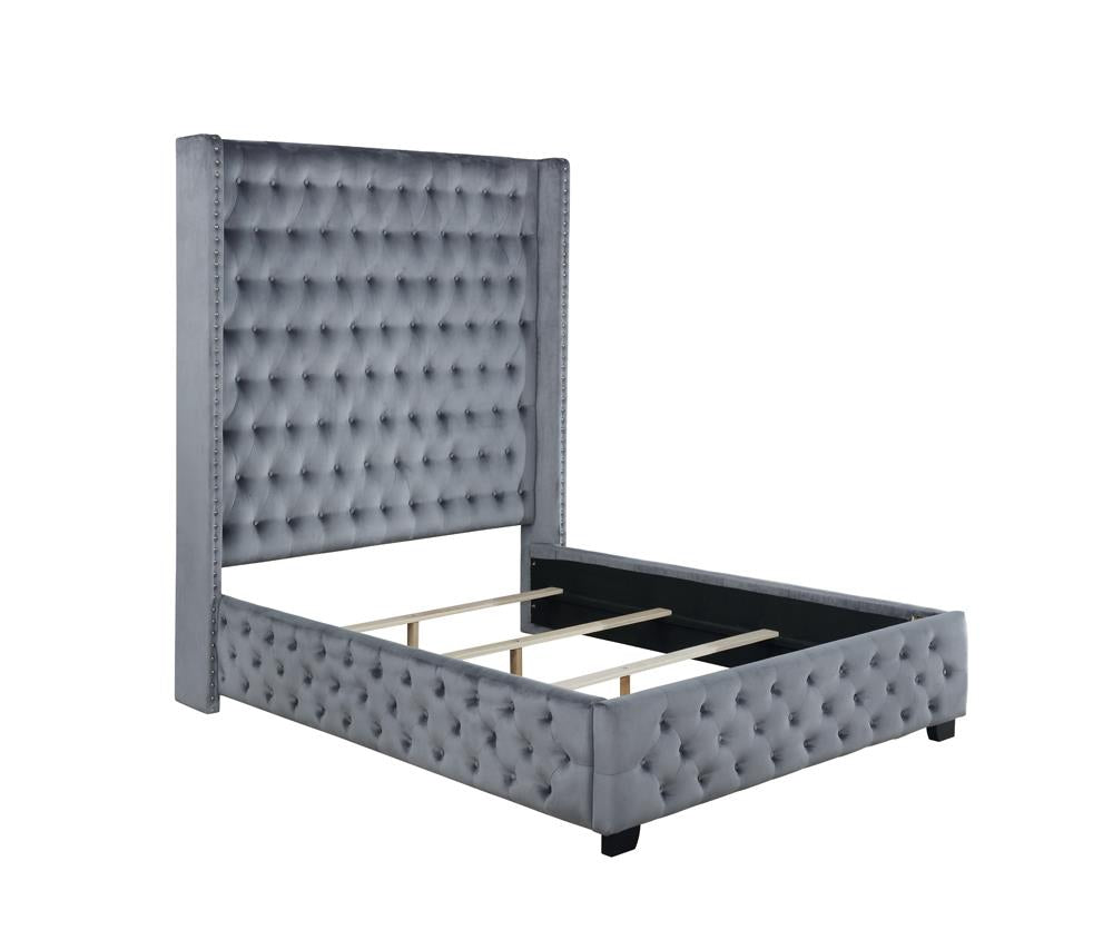 Rocori Queen Wingback Tufted Bed Gray - 306075Q - Bien Home Furniture &amp; Electronics