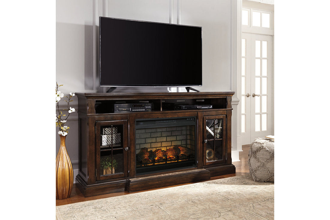 Roddinton Dark Brown 72&quot; TV Stand with Electric Fireplace - SET | W701-88 | W100-121 - Bien Home Furniture &amp; Electronics