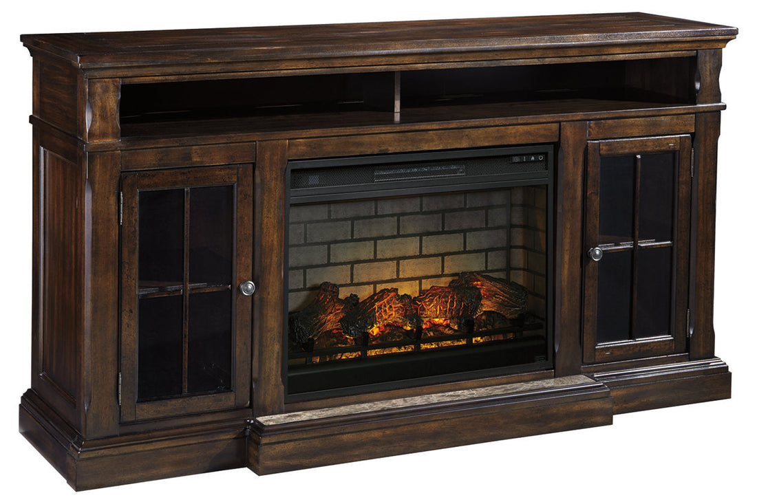 Roddinton Dark Brown 72&quot; TV Stand with Electric Fireplace - SET | W701-88 | W100-121 - Bien Home Furniture &amp; Electronics