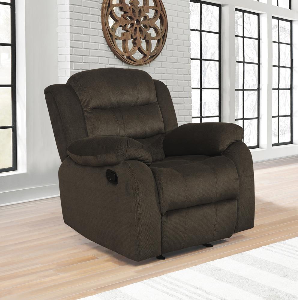 Rodman Upholstered Glider Recliner Chocolate - 601883 - Bien Home Furniture &amp; Electronics