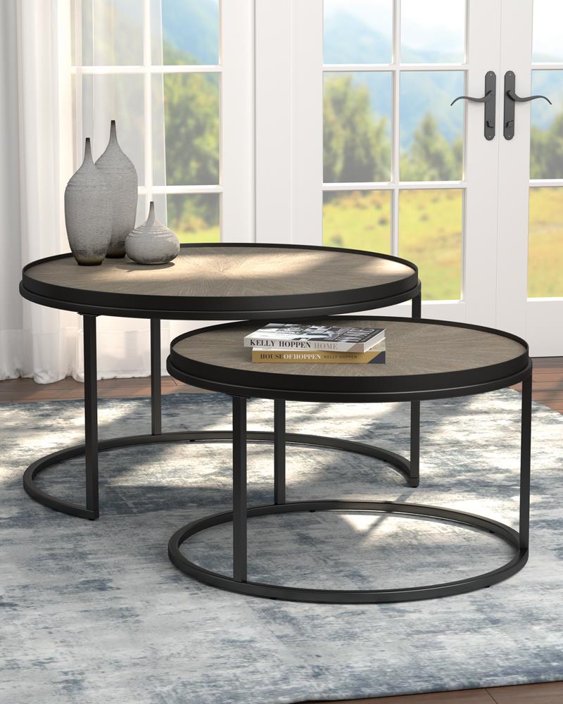 Rodrigo 2-Piece Round Nesting Tables Weathered Elm - 931215 - Bien Home Furniture &amp; Electronics