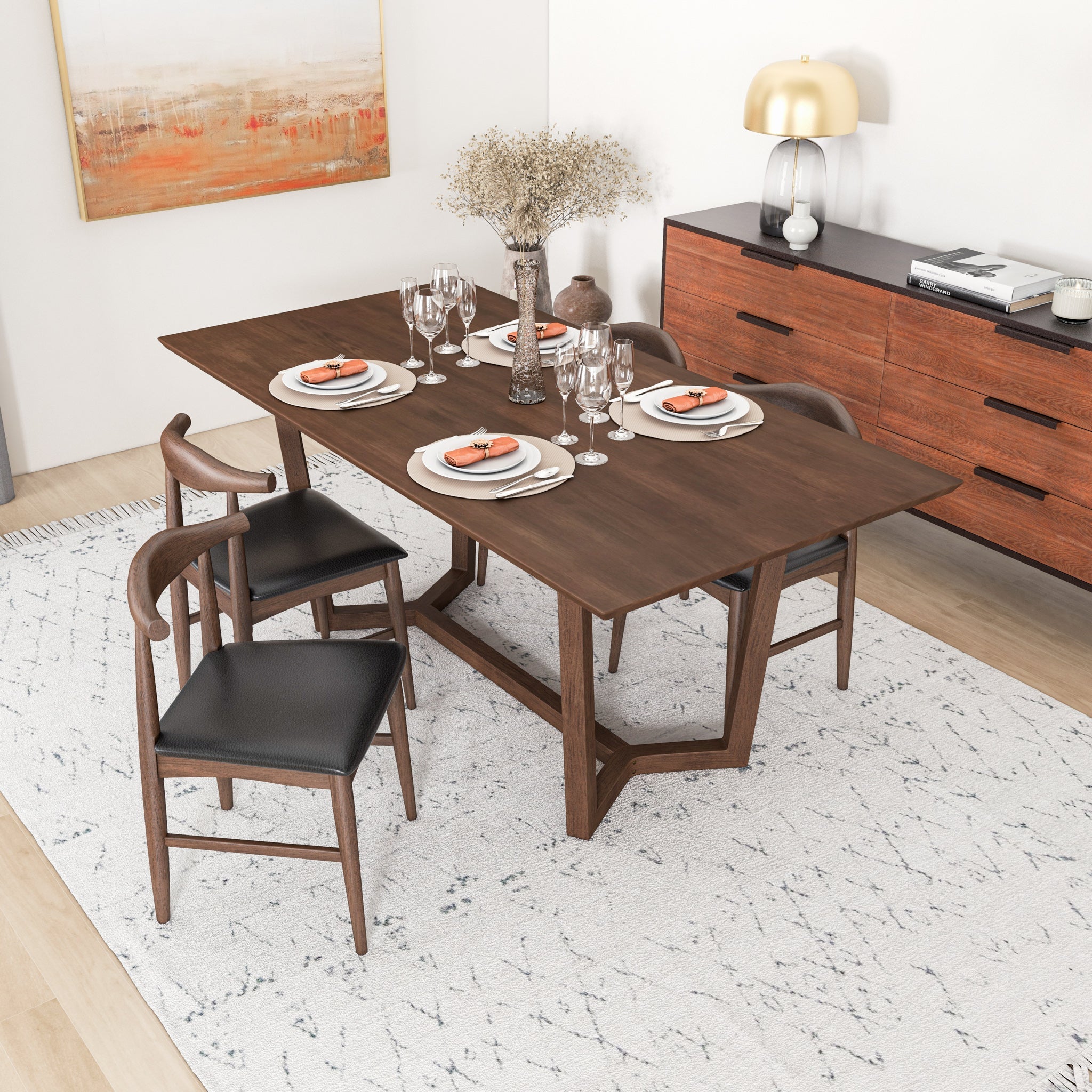 Rolda Walnut Dining Set with 4 Winston Leather Chairs - MDM00791 - Bien Home Furniture &amp; Electronics