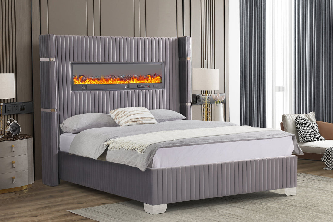 Romance Gray Platform Bed Queen, King *King - ROMANCE GRAY King - Bien Home Furniture &amp; Electronics