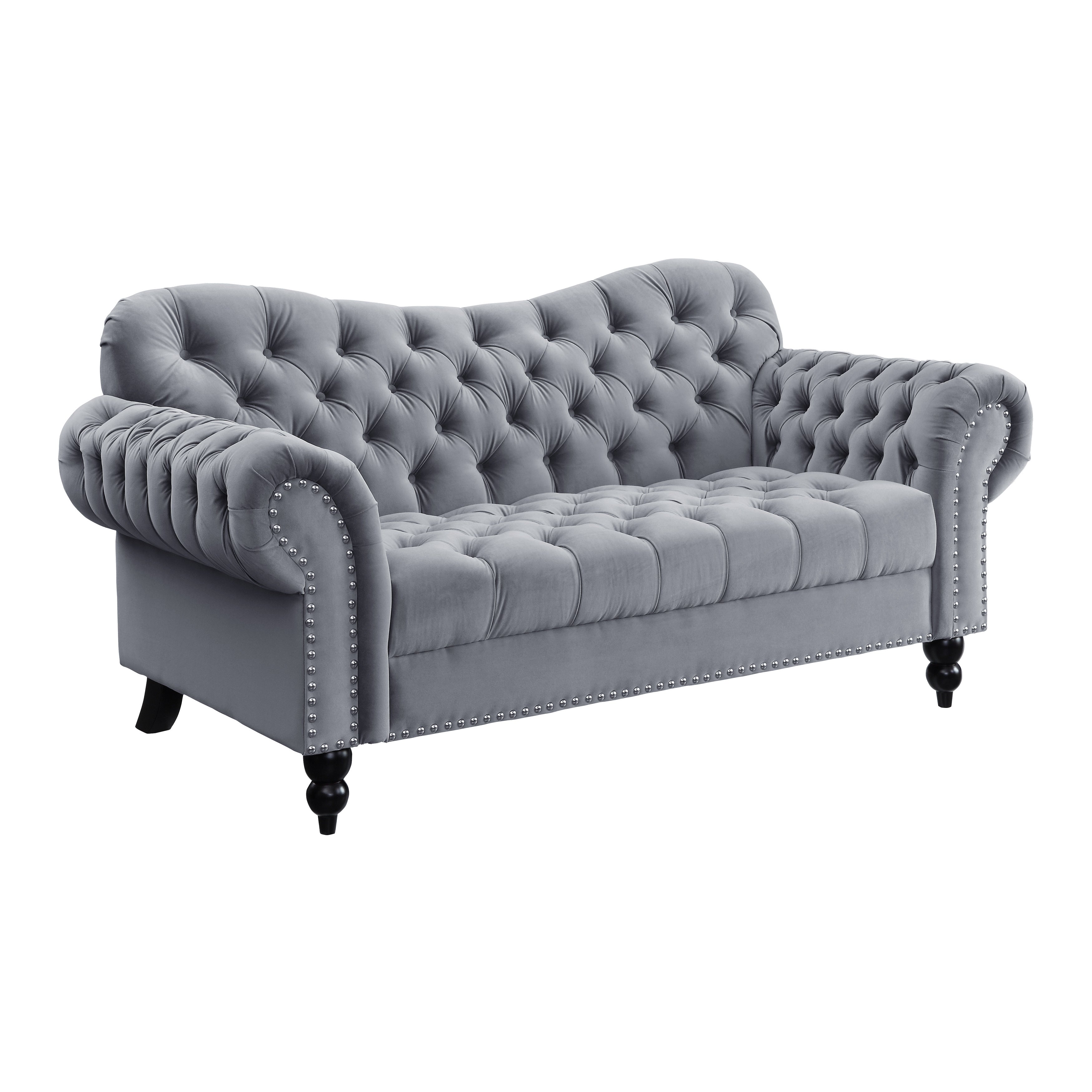 Rosalie Dark Gray Velvet Loveseat - 9330DG-2 - Bien Home Furniture &amp; Electronics