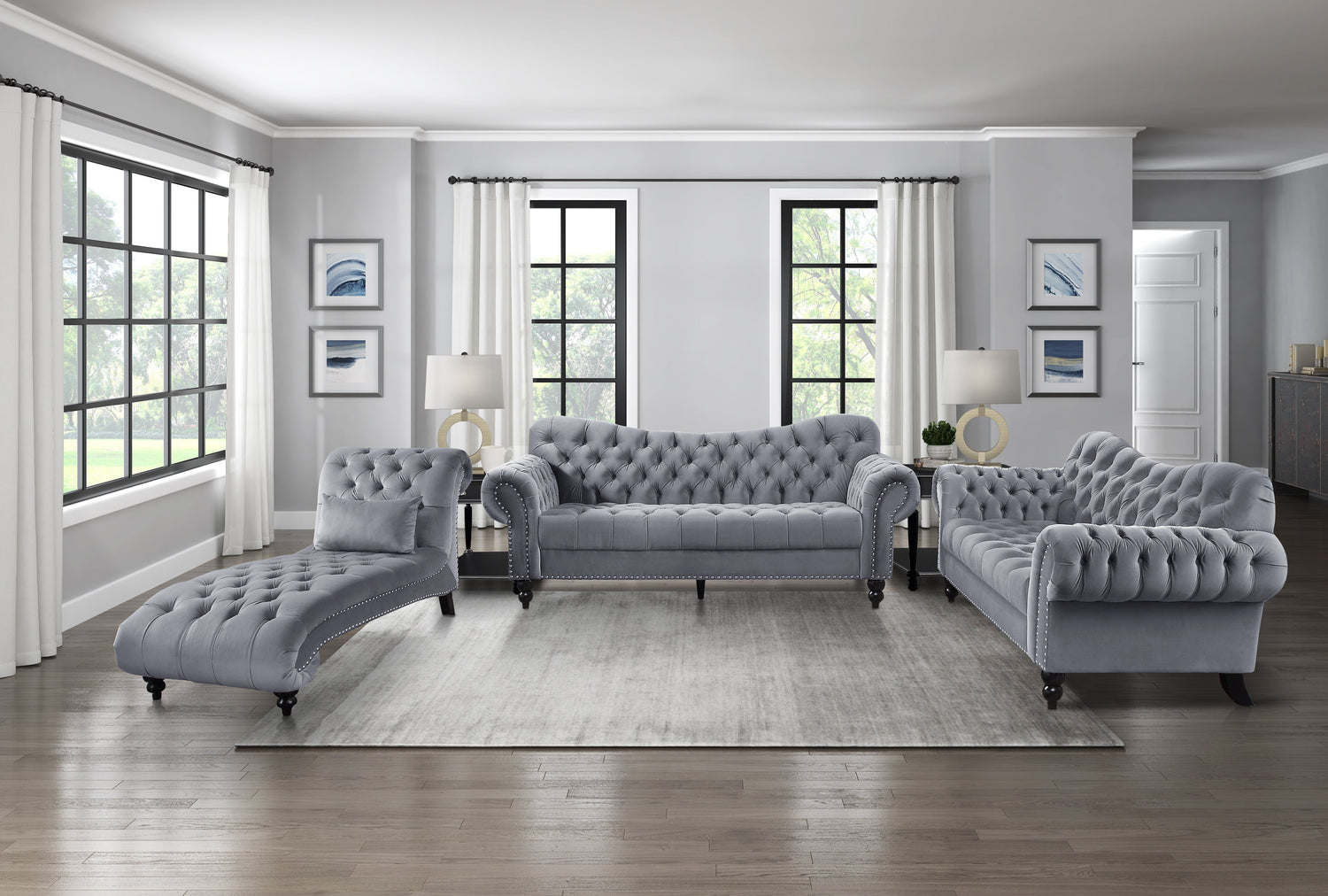 Rosalie Dark Gray Velvet Loveseat - 9330DG-2 - Bien Home Furniture &amp; Electronics