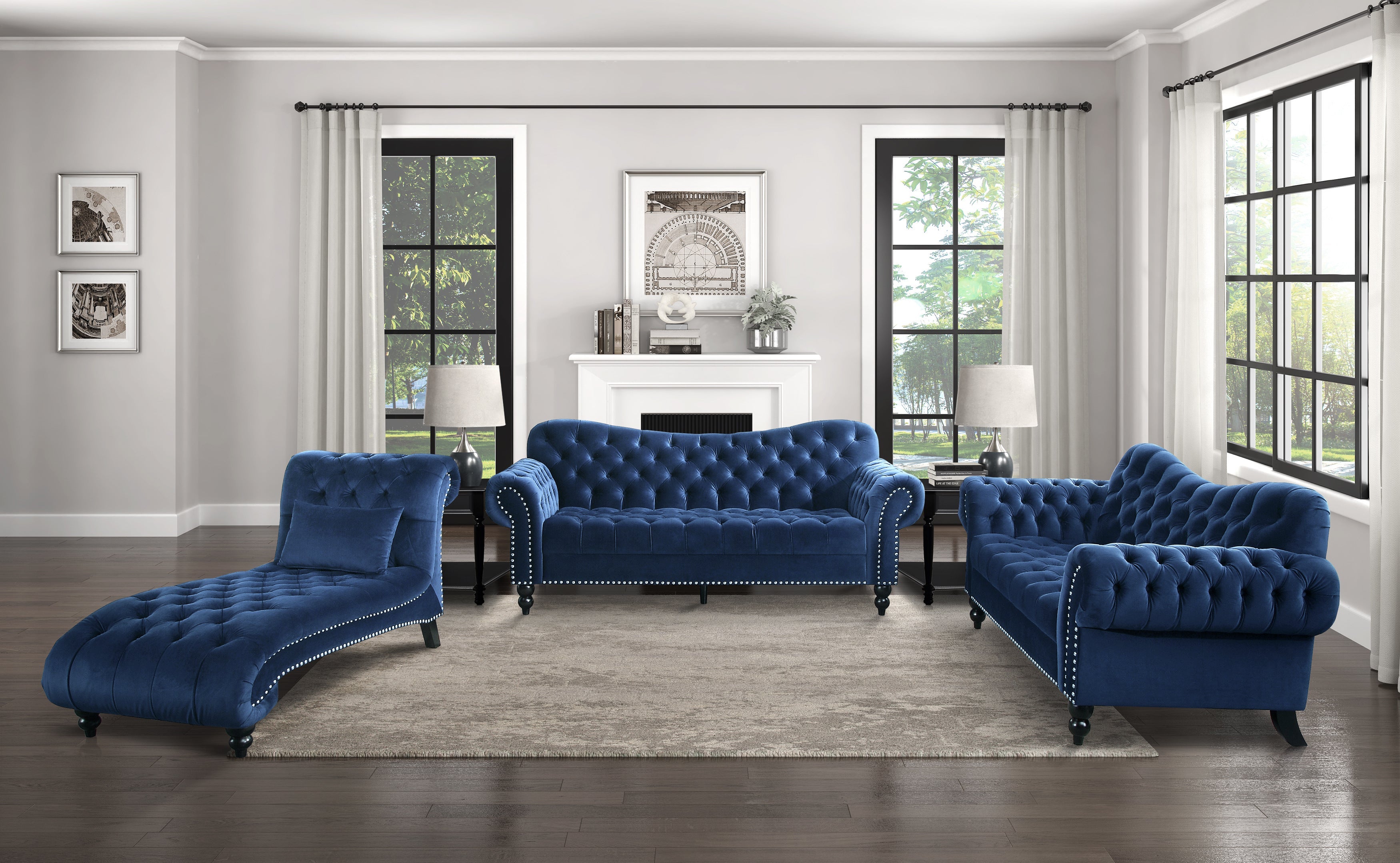 Rosalie Navy Blue Velvet Sofa - 9330BU-3 - Bien Home Furniture &amp; Electronics