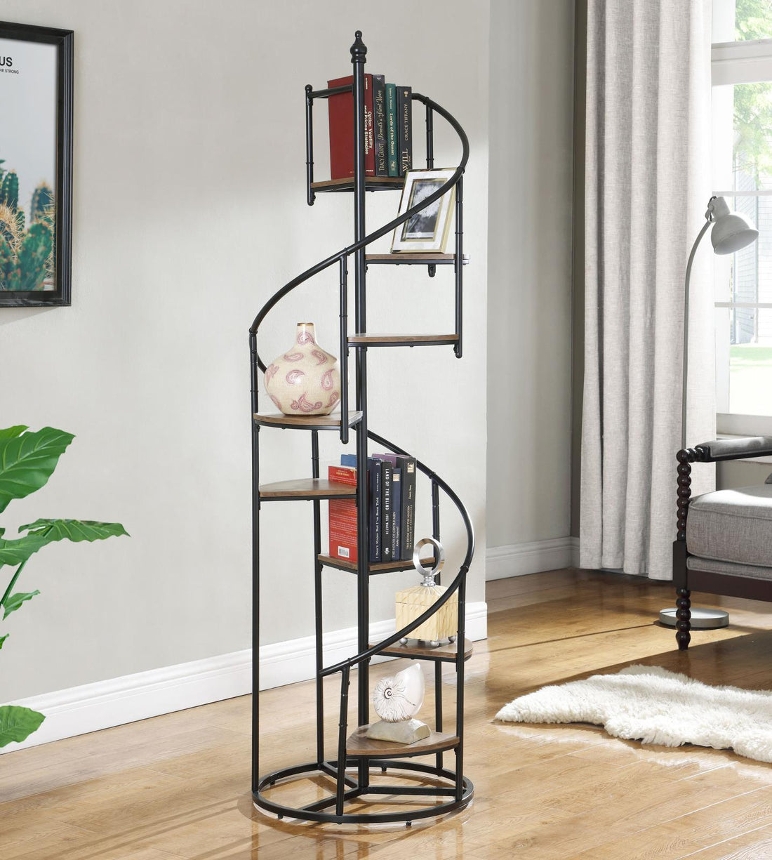 Roseglen Rustic Brown/Black 8-Shelf Staircase Bookcase - 805675 - Bien Home Furniture &amp; Electronics