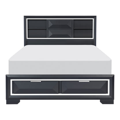 Rosemont Midnight Blue Eastern King Platform Bed with Footboard Storage - 1553K-1EK* - Bien Home Furniture &amp; Electronics