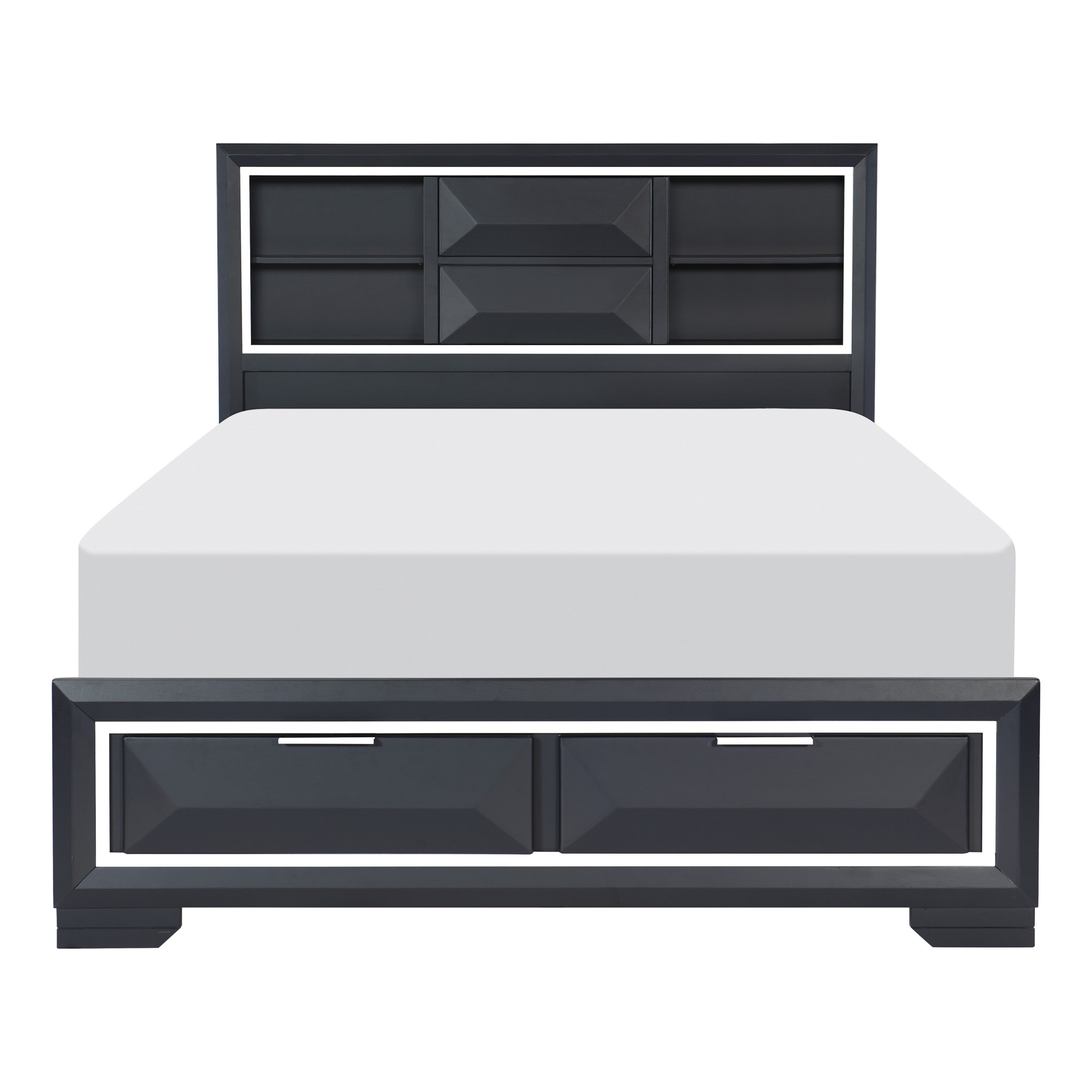 Rosemont Midnight Blue Queen Platform Bed with Footboard Storage - 1553-1* - Bien Home Furniture &amp; Electronics