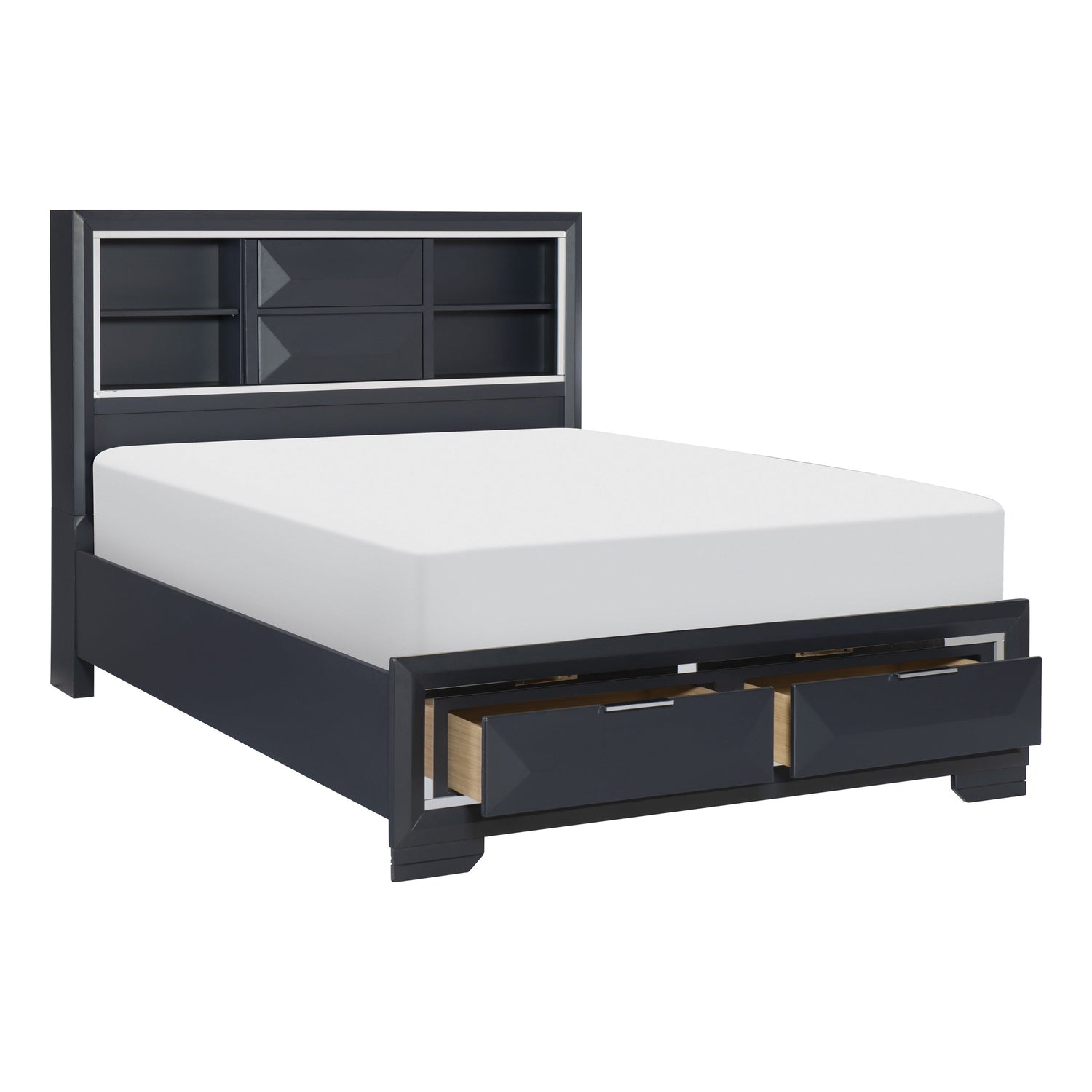 Rosemont Midnight Blue Queen Platform Bed with Footboard Storage - 1553-1* - Bien Home Furniture &amp; Electronics