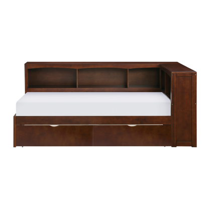 Rowe Dark Cherry Twin Bookcase Corner Bed with Storage Boxes - SET | B2013BCDC-1 | B2013BCDC-2 | B2013BCDC-BC | B2013DC-T - Bien Home Furniture &amp; Electronics