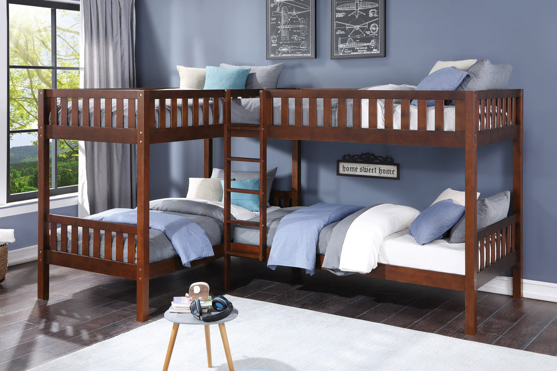 Rowe Dark Cherry Twin Corner Bunk Bed - SET | B2013CNDC-1 | B2013CNDC-2 | B2013CNDC-SL - Bien Home Furniture &amp; Electronics