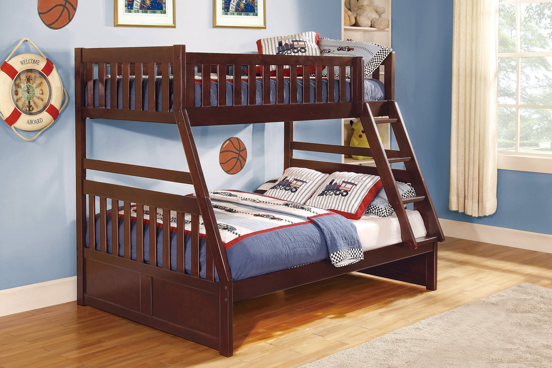 Rowe Dark Cherry Twin/Full Bunk Bed - SET | B2013TFDC-1 | B2013TFDC-2 | B2013TFDC-SL - Bien Home Furniture &amp; Electronics