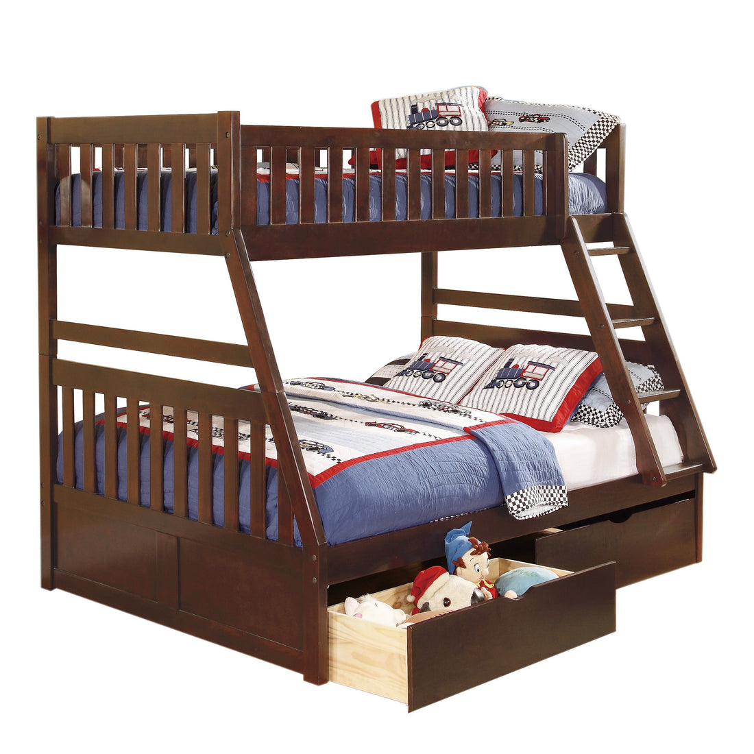 Rowe Dark Cherry Twin/Full Bunk Bed with Storage Boxes - SET | B2013TFDC-1 | B2013TFDC-2 | B2013TFDC-SL | B2013DC-T - Bien Home Furniture &amp; Electronics