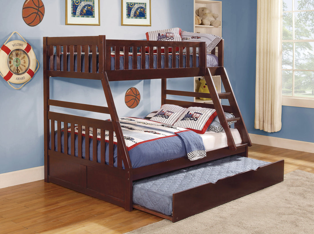 Rowe Dark Cherry Twin/Full Bunk Bed with Twin Trundle - SET | B2013TFDC-1 | B2013TFDC-2 | B2013TFDC-SL | B2013DC-R - Bien Home Furniture &amp; Electronics