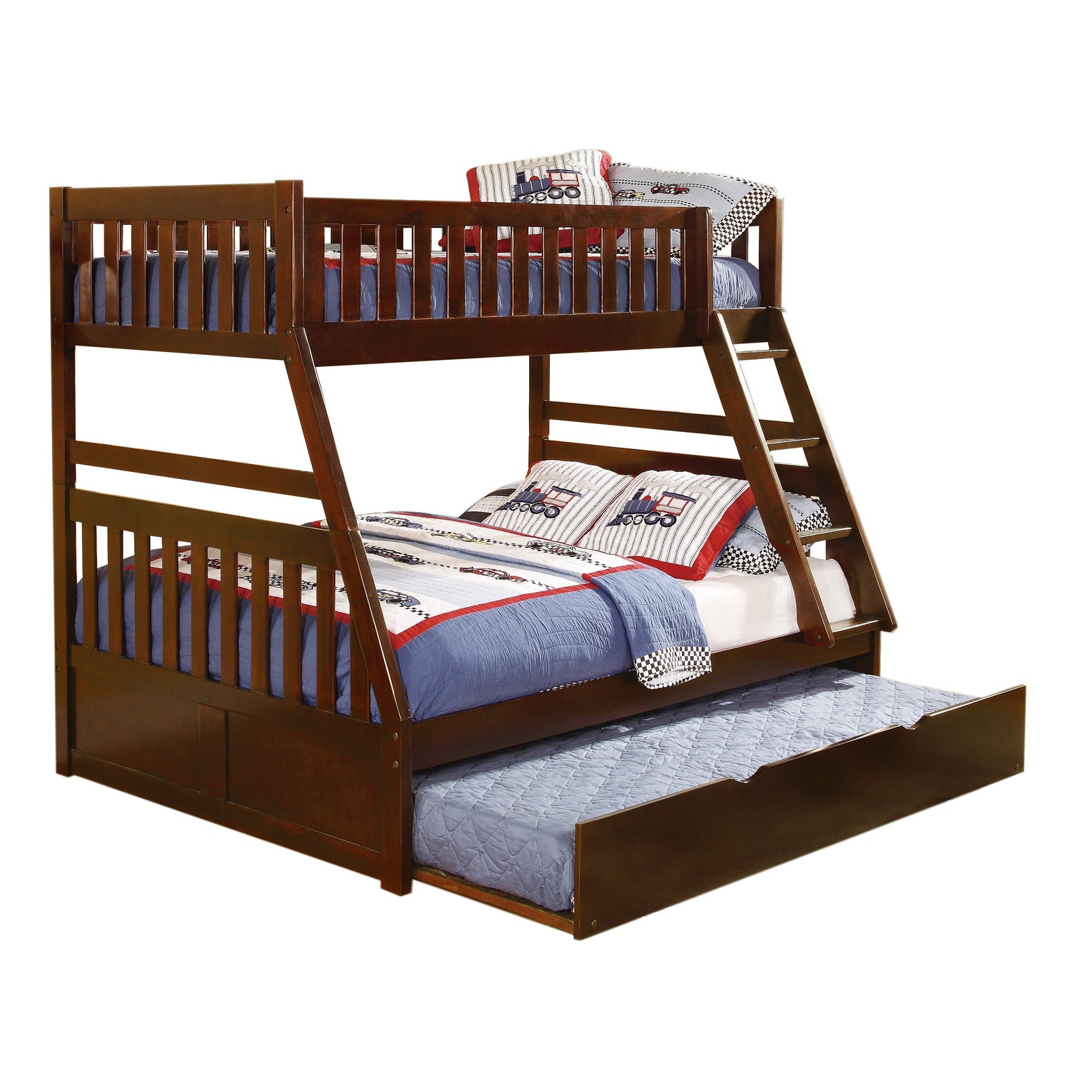 Rowe Dark Cherry Twin/Full Bunk Bed with Twin Trundle - SET | B2013TFDC-1 | B2013TFDC-2 | B2013TFDC-SL | B2013DC-R - Bien Home Furniture &amp; Electronics