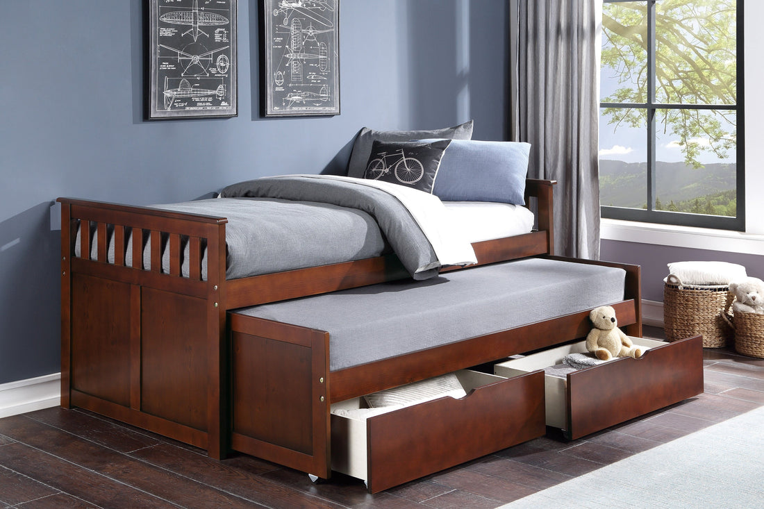 Rowe Dark Cherry Twin/Twin Bed with Storage Boxes - SET | B2013RTDC-1 | B2013RTDC-2 | B2013RTDC-SL | B2013DC-T - Bien Home Furniture &amp; Electronics