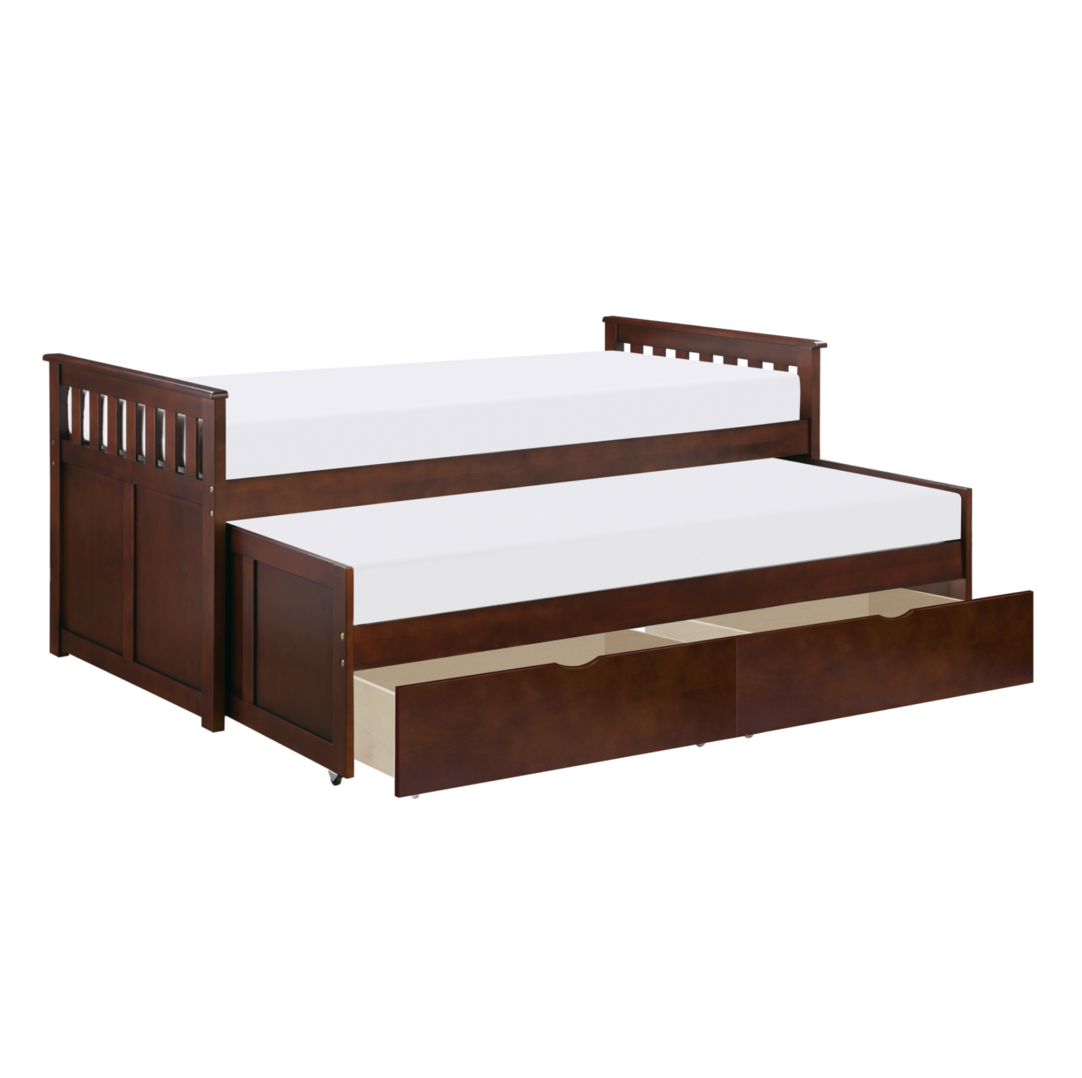 Rowe Dark Cherry Twin/Twin Bed with Storage Boxes - SET | B2013RTDC-1 | B2013RTDC-2 | B2013RTDC-SL | B2013DC-T - Bien Home Furniture &amp; Electronics