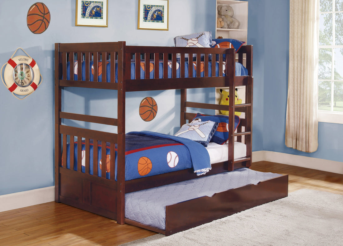 Rowe Dark Cherry Twin/Twin Bunk Bed with Twin Trundle - SET | B2013DC-1 | B2013DC-2 | B2013DC-SL | B2013DC-R - Bien Home Furniture &amp; Electronics