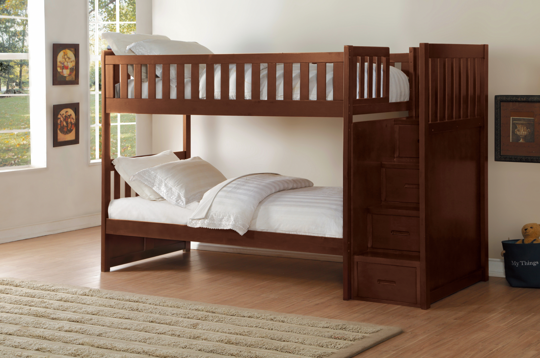 Rowe Dark Cherry Twin/Twin Step Bunk Bed - SET | B2013SBDC-1 | B2013SBDC-2 | B2013SBDC-3 | B2013SBDC-SL - Bien Home Furniture & Electronics