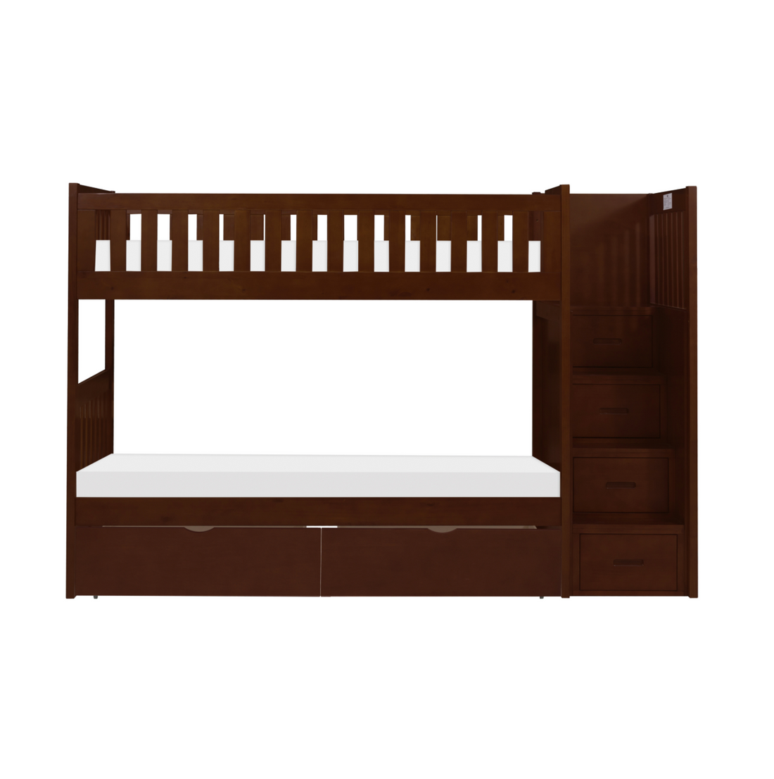 Rowe Dark Cherry Twin/Twin Step Bunk Bed with Storage Boxes - SET | B2013SBDC-1 | B2013SBDC-2 | B2013SBDC-3 | B2013SBDC-SL | B2013DC-T - Bien Home Furniture &amp; Electronics