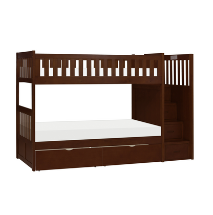 Rowe Dark Cherry Twin/Twin Step Bunk Bed with Storage Boxes - SET | B2013SBDC-1 | B2013SBDC-2 | B2013SBDC-3 | B2013SBDC-SL | B2013DC-T - Bien Home Furniture &amp; Electronics