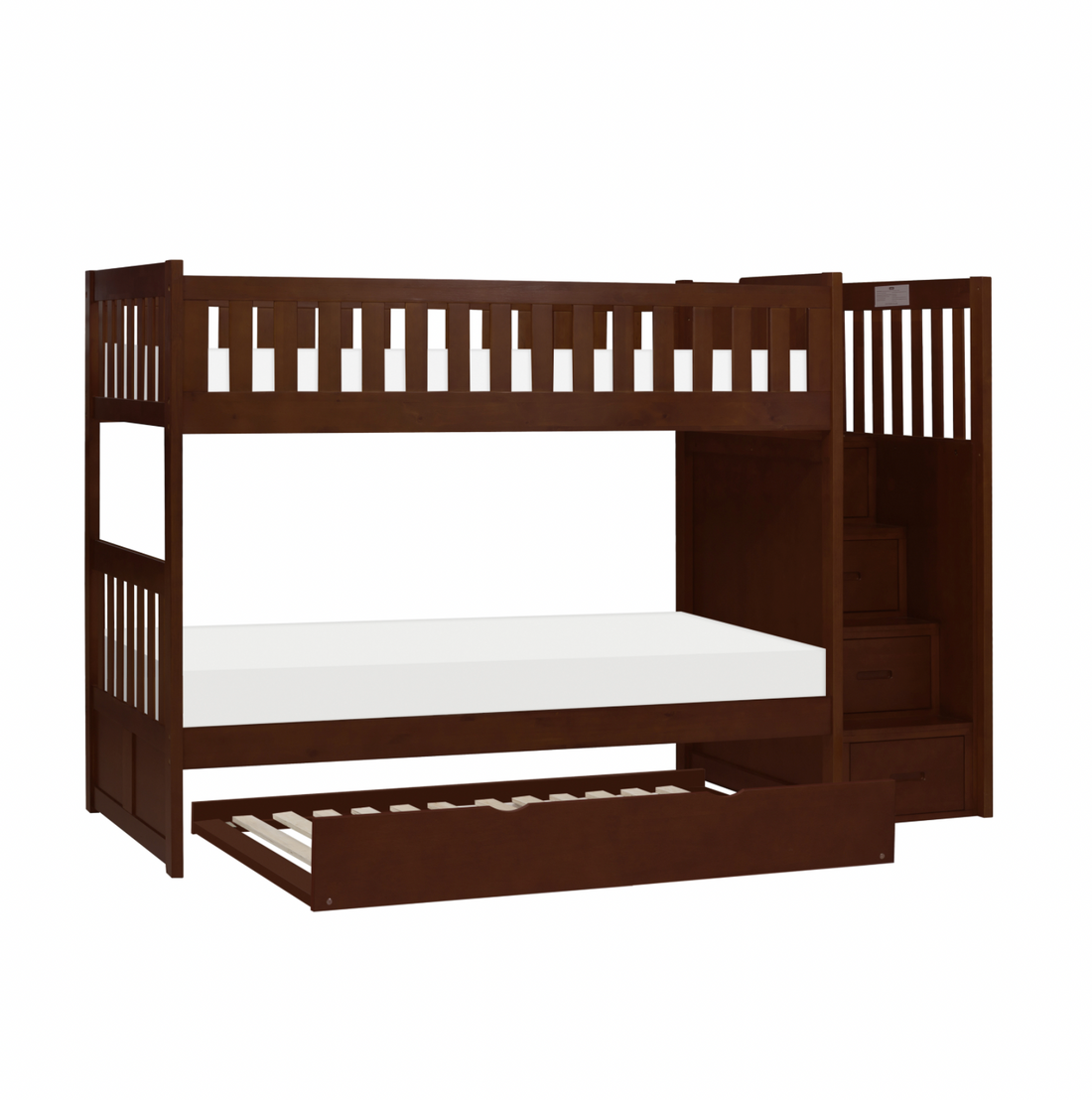 Rowe Dark Cherry Twin/Twin Step Bunk Bed with Twin Trundle - SET | B2013SBDC-1 | B2013SBDC-2 | B2013SBDC-3 | B2013SBDC-SL | B2013DC-R - Bien Home Furniture &amp; Electronics
