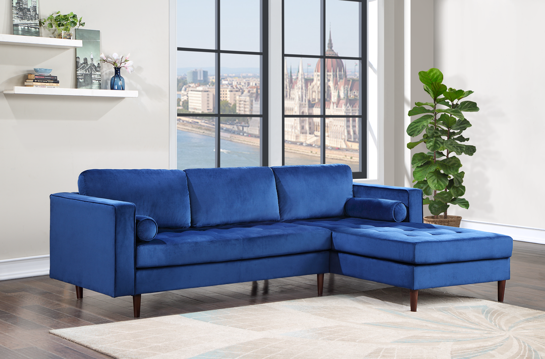 Roxy Blue Velvet RAF Sectional - Roxy - Blue - Bien Home Furniture & Electronics