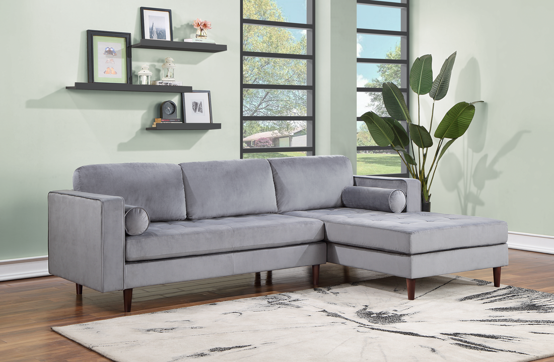 Roxy Gray Velvet RAF Sectional - Roxy - Grey - Bien Home Furniture &amp; Electronics