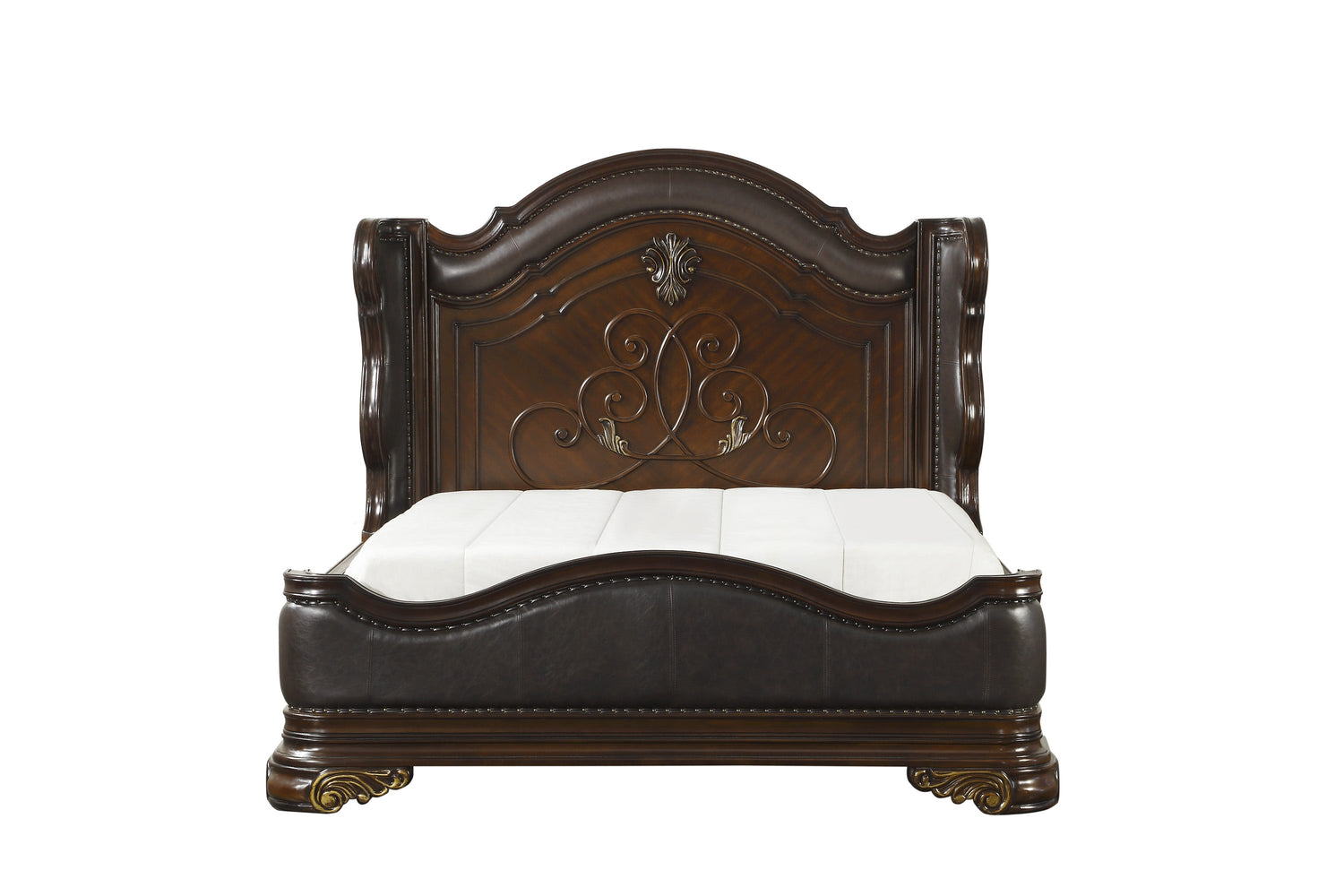 Royal Highlands Rich Cherry Queen Upholstered Panel Bed - SET | 1603-1 | 1603-2 | 1603-P - Bien Home Furniture &amp; Electronics