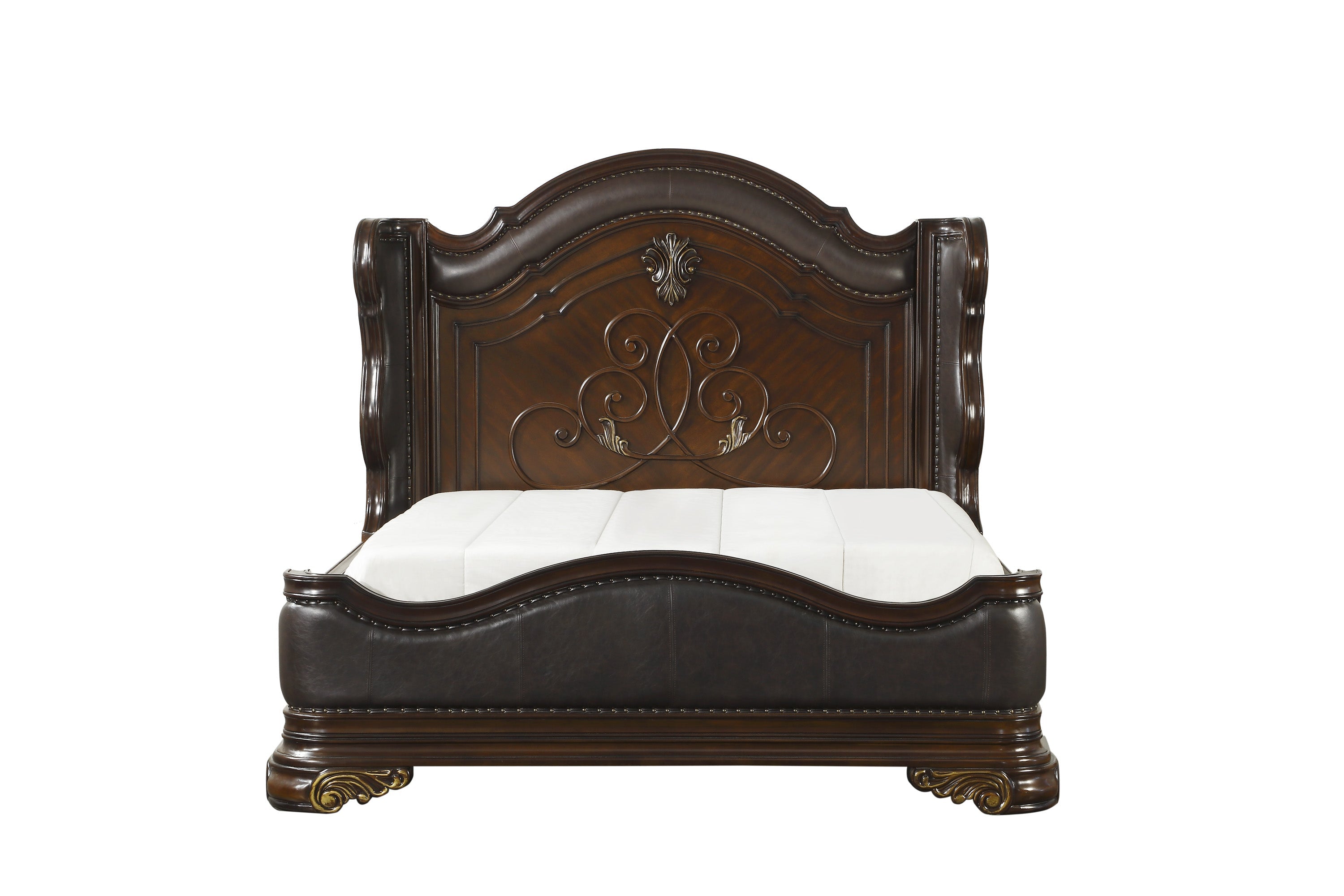 Royal Highlands Rich Cherry Queen Upholstered Panel Bed - SET | 1603-1 | 1603-2 | 1603-P - Bien Home Furniture &amp; Electronics