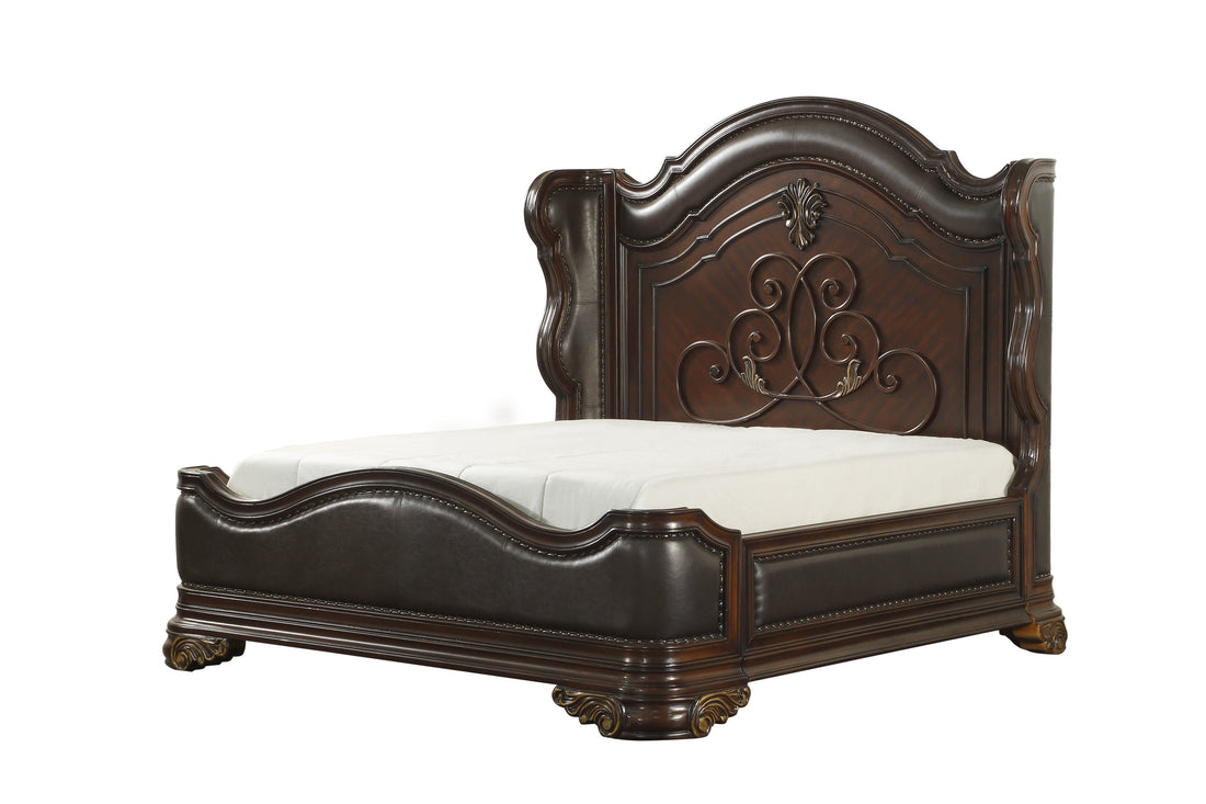Royal Highlands Rich Cherry Upholstered Panel Bedroom Set - SET | 1603-1 | 1603-2 | 1603-P | 1603-4 | 1603-9 - Bien Home Furniture &amp; Electronics