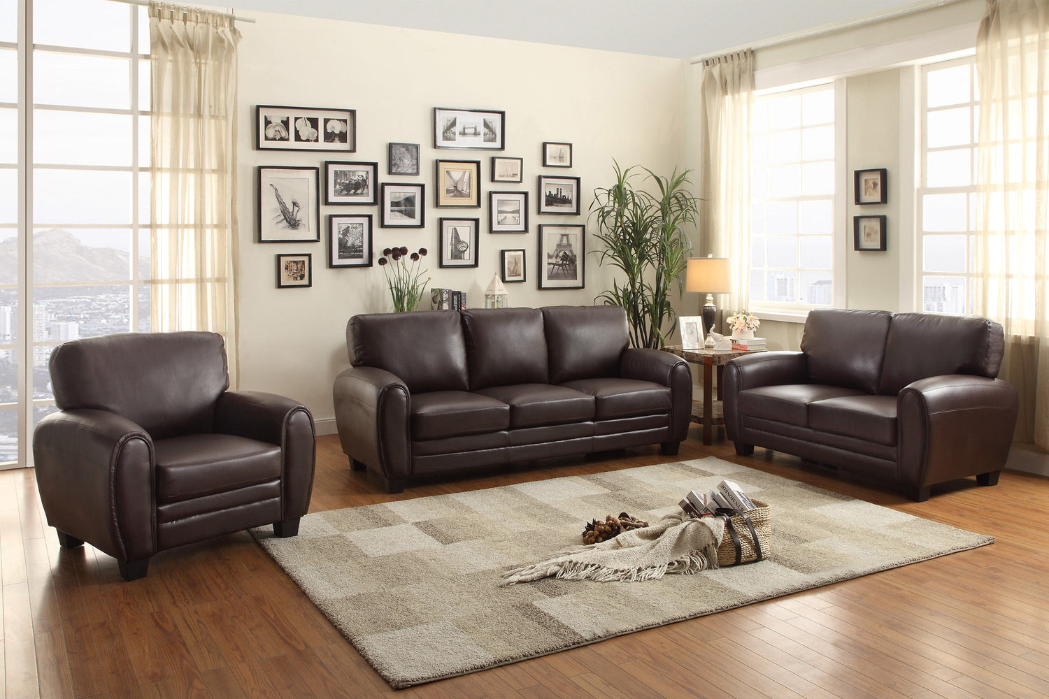 Rubin Dark Brown Faux Leather Sofa - 9734DB-3 - Bien Home Furniture &amp; Electronics