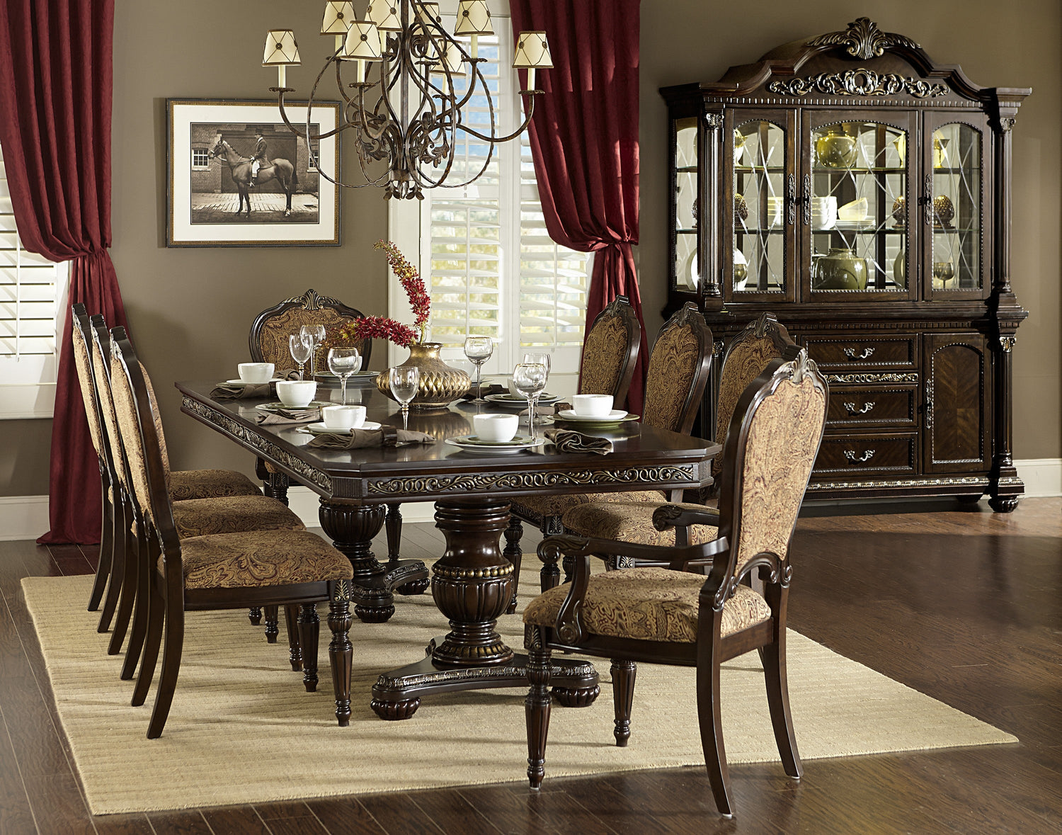 Russian Hill Warm Cherry Extendable Dining Set - SET | 1808-112 | 1808-112B | 1808A | 1808S(2) - Bien Home Furniture &amp; Electronics