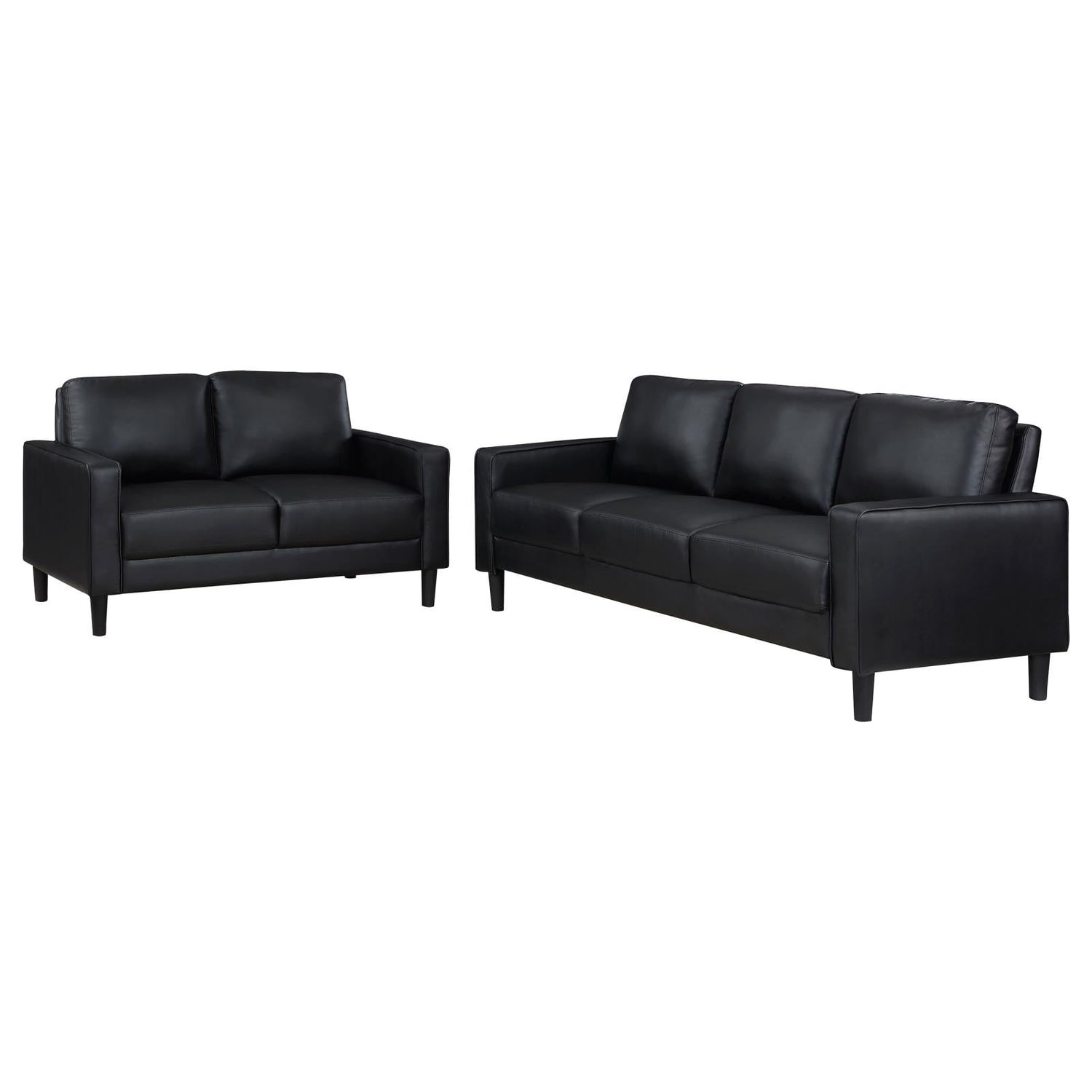 Ruth 2-piece Upholstered Track Arm Faux Leather Sofa Set Black - 508361-S2 - Bien Home Furniture &amp; Electronics