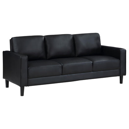Ruth 2-piece Upholstered Track Arm Faux Leather Sofa Set Black - 508361-S2 - Bien Home Furniture &amp; Electronics
