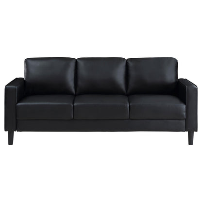 Ruth 2-piece Upholstered Track Arm Faux Leather Sofa Set Black - 508361-S2 - Bien Home Furniture &amp; Electronics