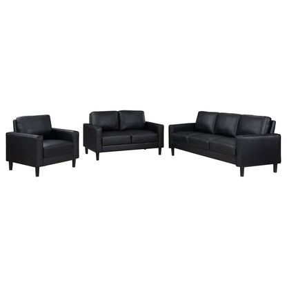Ruth 3-piece Upholstered Track Arm Faux Leather Sofa Set Black - 508361-S3 - Bien Home Furniture &amp; Electronics