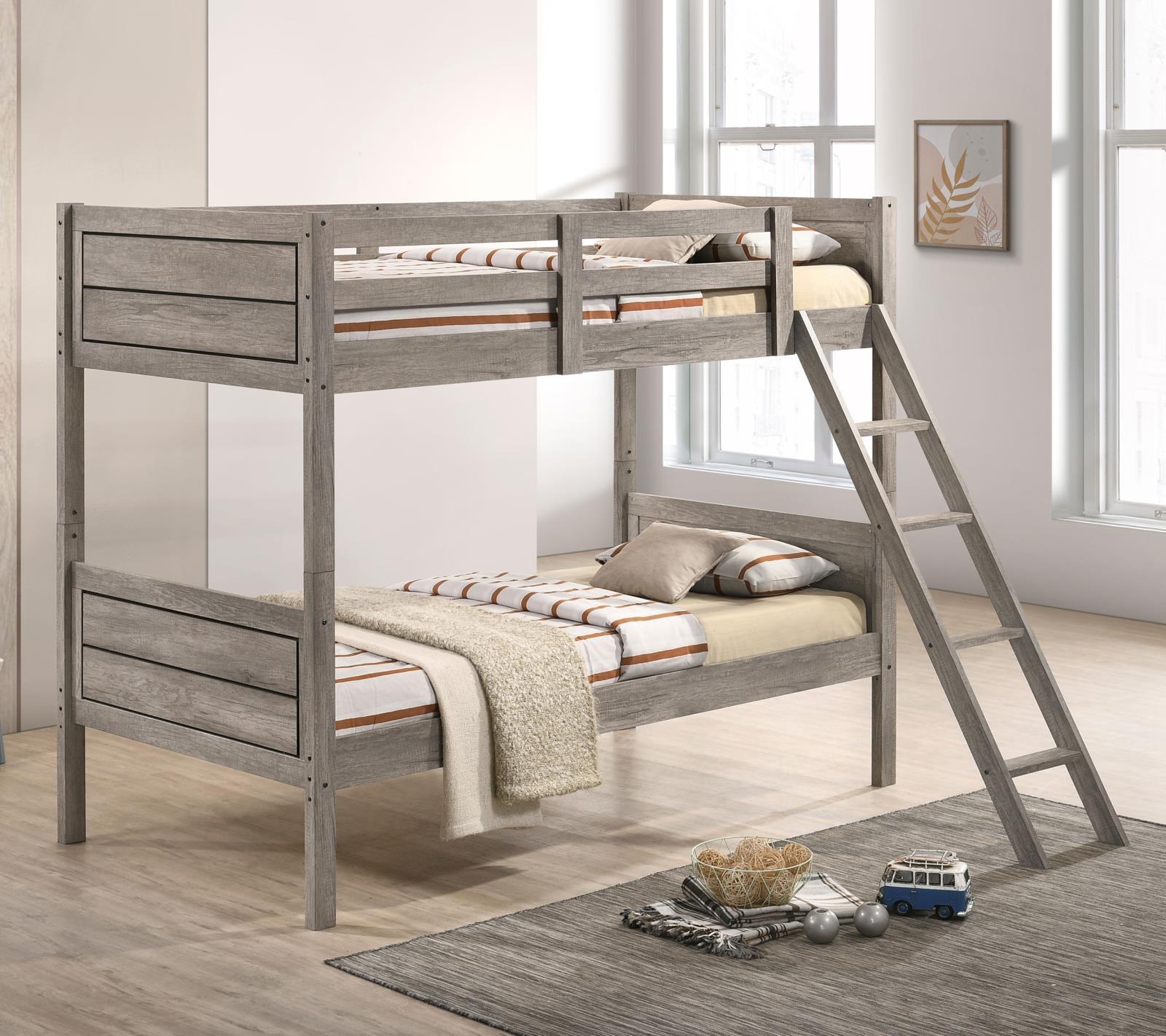 Ryder Weathered Taupe Twin over Twin Bunk Bed - 400818 - Bien Home Furniture &amp; Electronics