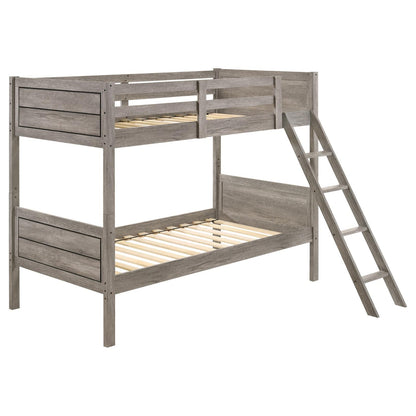 Ryder Weathered Taupe Twin over Twin Bunk Bed - 400818 - Bien Home Furniture &amp; Electronics