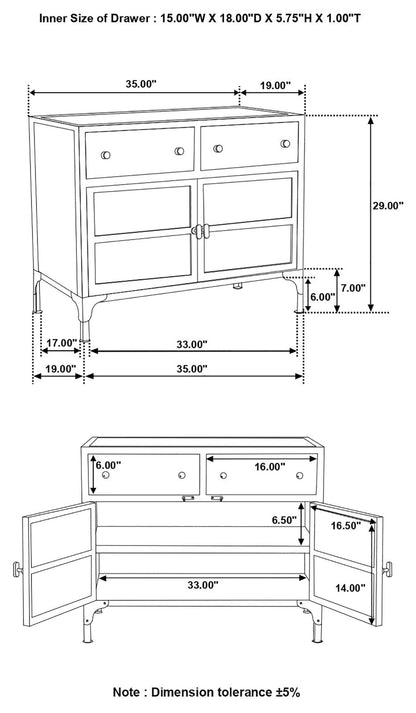 Sadler Black 2-Drawer Accent Cabinet with Glass Doors - 951761 - Bien Home Furniture &amp; Electronics