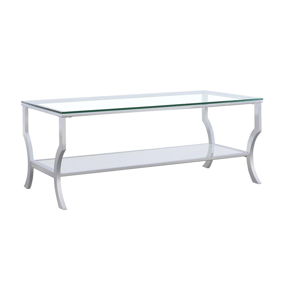 Saide Chrome Rectangular Coffee Table with Mirrored Shelf - 720338 - Bien Home Furniture & Electronics