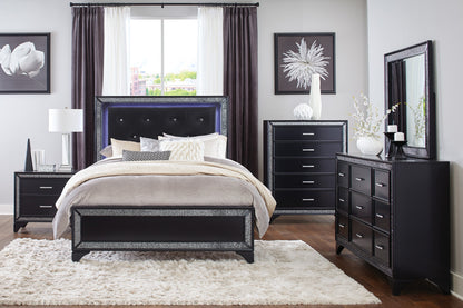 Salon Black King LED Upholstered Panel Bed - SET | 1572BKK-1 | 1572BKK-2 | 1572BK-3 - Bien Home Furniture &amp; Electronics